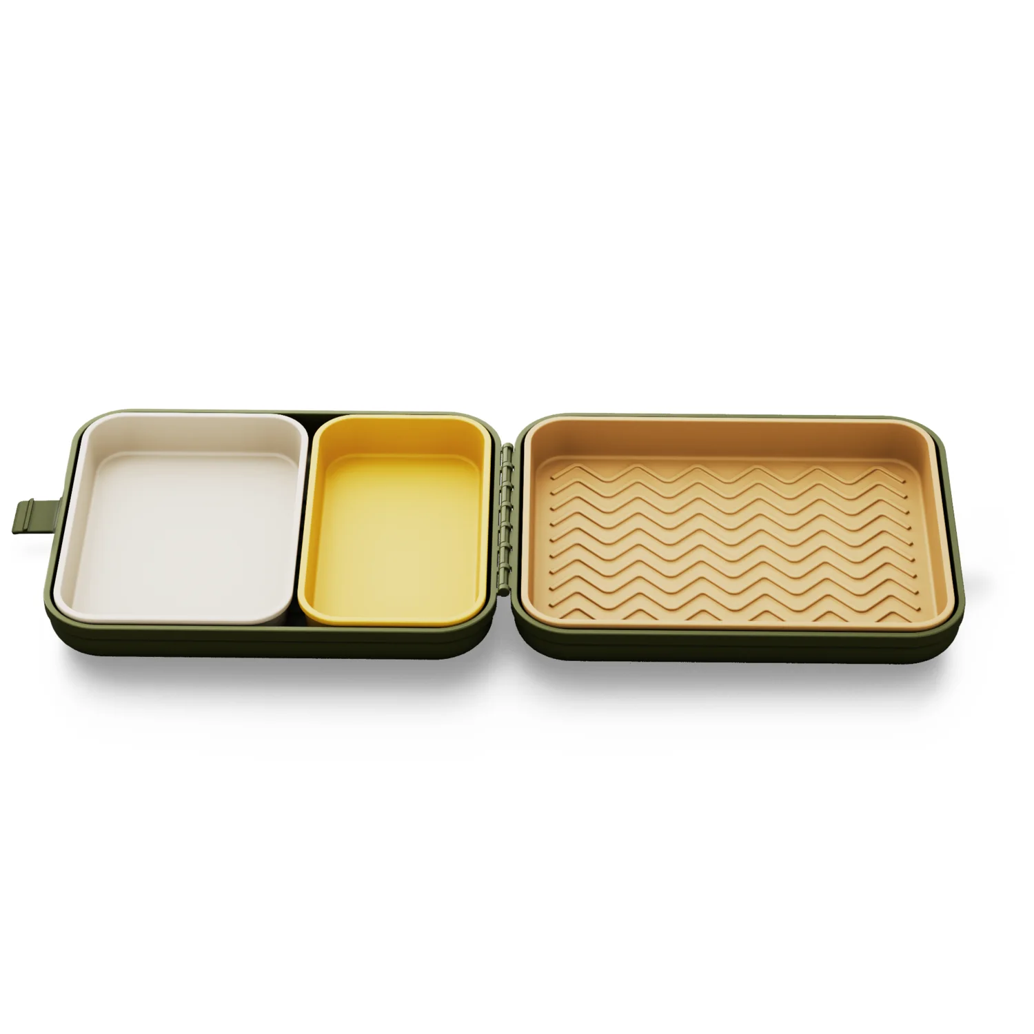 The Cutlet Station open with three empty removable trays